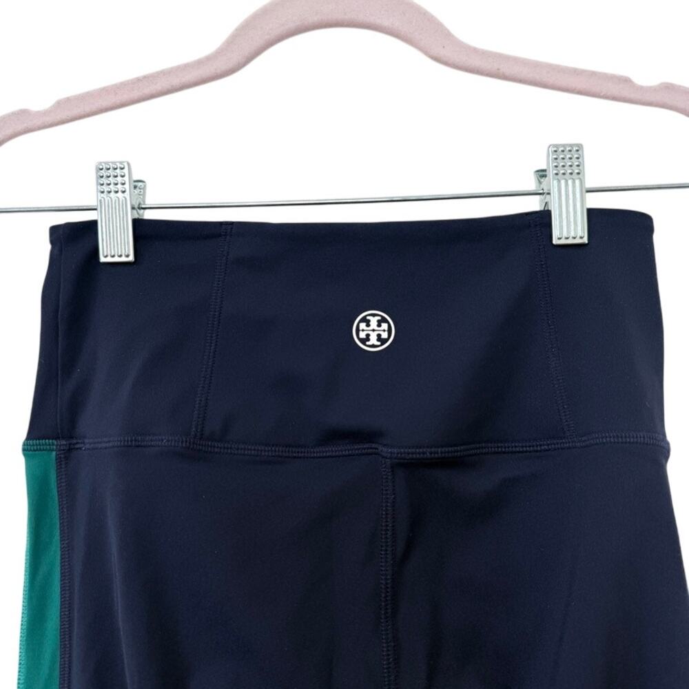 TORY SPORT Racing Stripe Leggings Navy Green Logo High Rise Athleisure Small